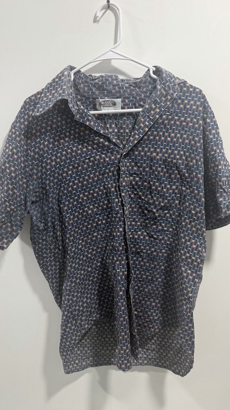 VTG 70's Sutton Collection Plais Short Sleeve Shirt Size L Geo Print